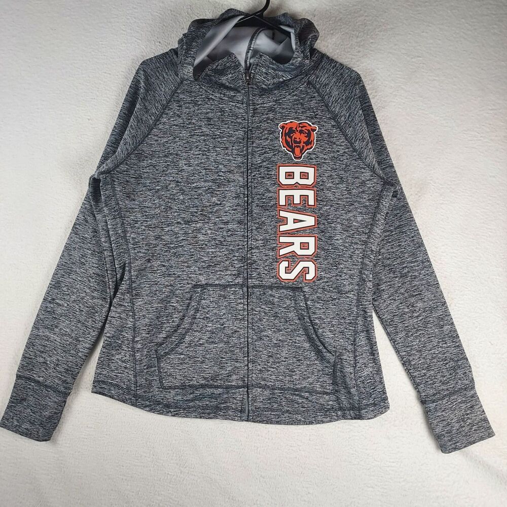 NFL Team Apparel Chicago Bears Womens Full Zip Hoodie Gray Heather Size L